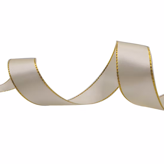 Vente en gros personnalisé 1' ' Blanc blanchi des deux côtés incrusté de bord d'or double teint 100 % ruban de satin de polyester pour paquet cadeau